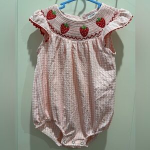 Smocked Pink Strawberry Gingham Bubble